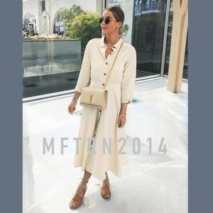 ZARA Cream Midi Button Down Shirt Dress S